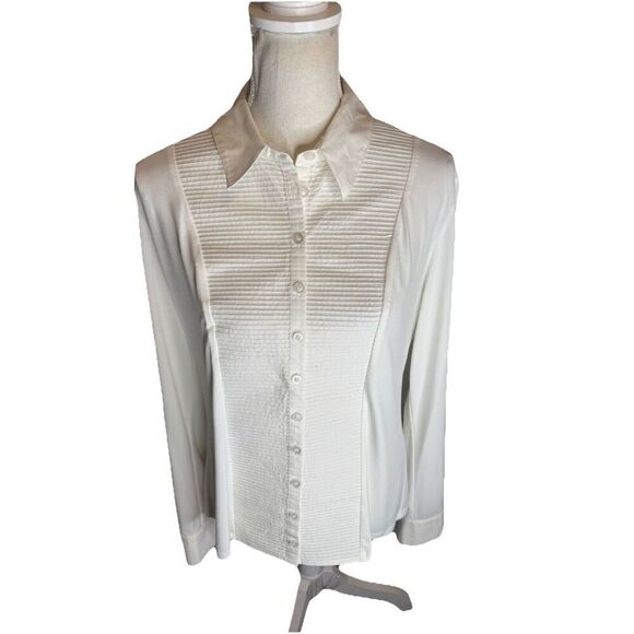 Karl Lagerfield Mixed Material Button Up Blouse Pleated Front Womens Size Small - Picture 1 of 9